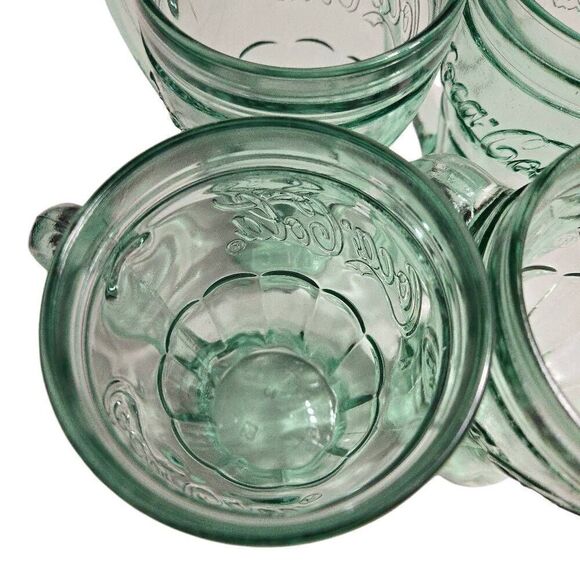 Green Tinted Coca-Cola 16 oz. Glass Mugs With Handles 6-1/2" Tall Lot Of 4 - Picture 8 of 10
